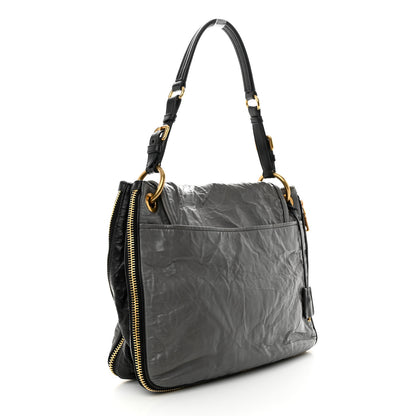 Prada Vitello Shine Pushlock Shoulder Bag Grey 3 of 11