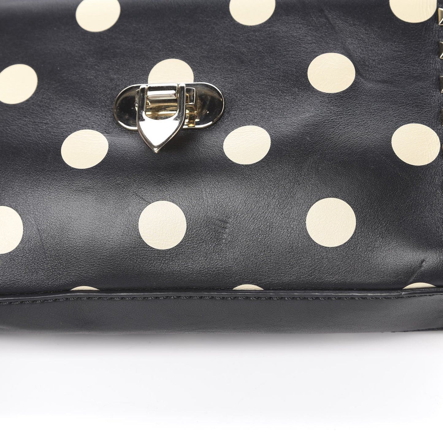Vitello Polka Dot Medium Rockstud Flip Lock Crossbody Bag Black Light Ivory