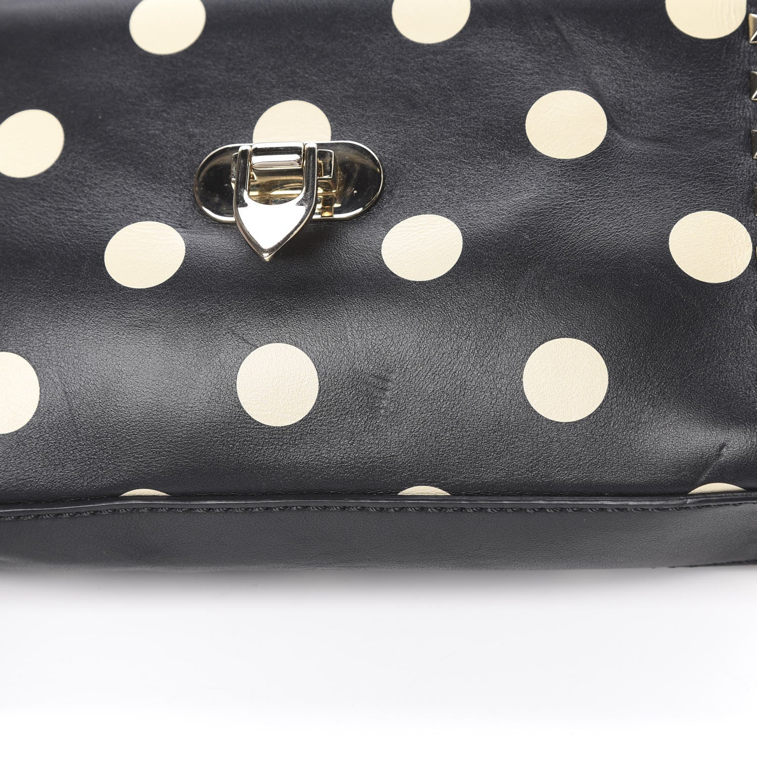 Valentino Garavani Vitello Polka Dot Medium Rockstud Flip Lock Crossbody Bag Black Light Ivory 13 of 14