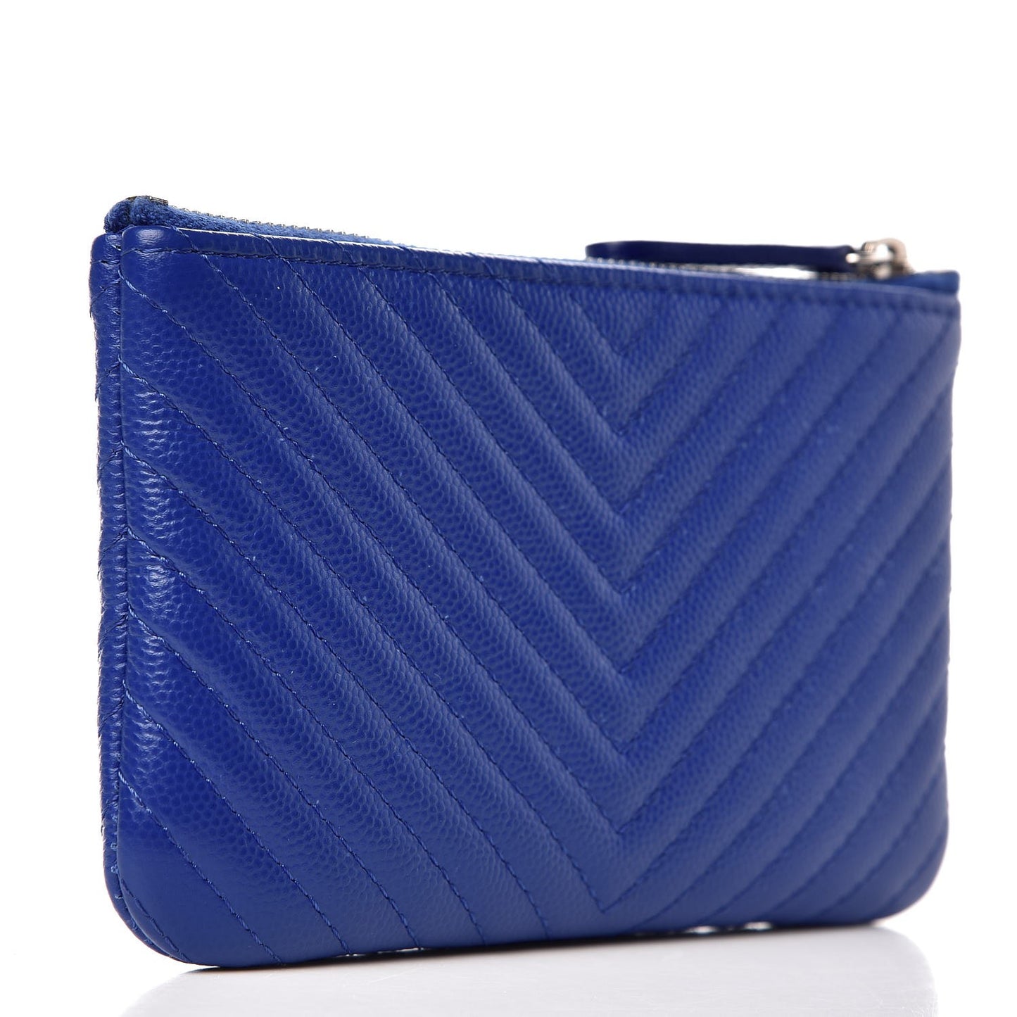 Caviar Chevron Quilted Small Cosmetic Case Blue