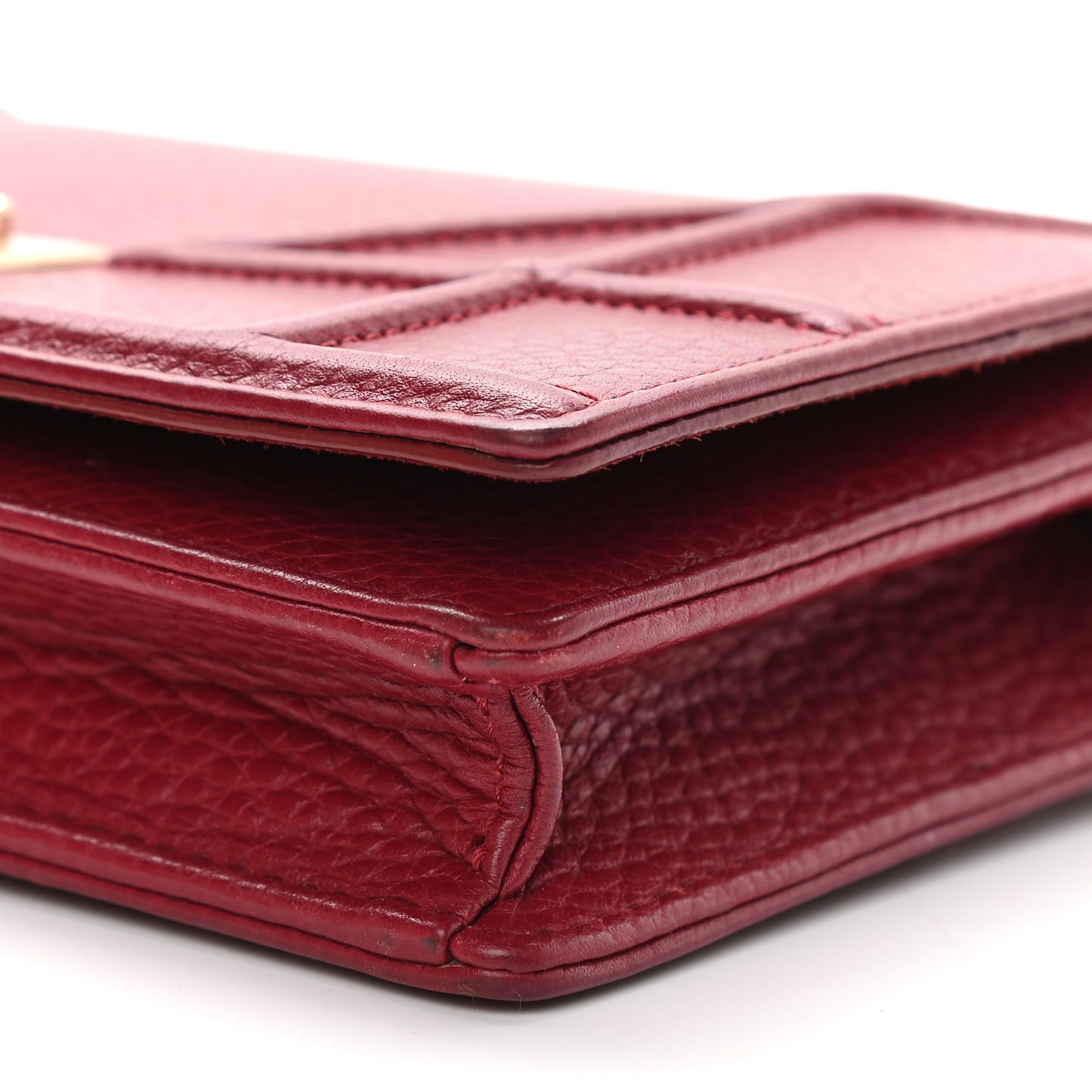 Grained Calfskin Diorama Wallet on Chain Pouch Burgundy