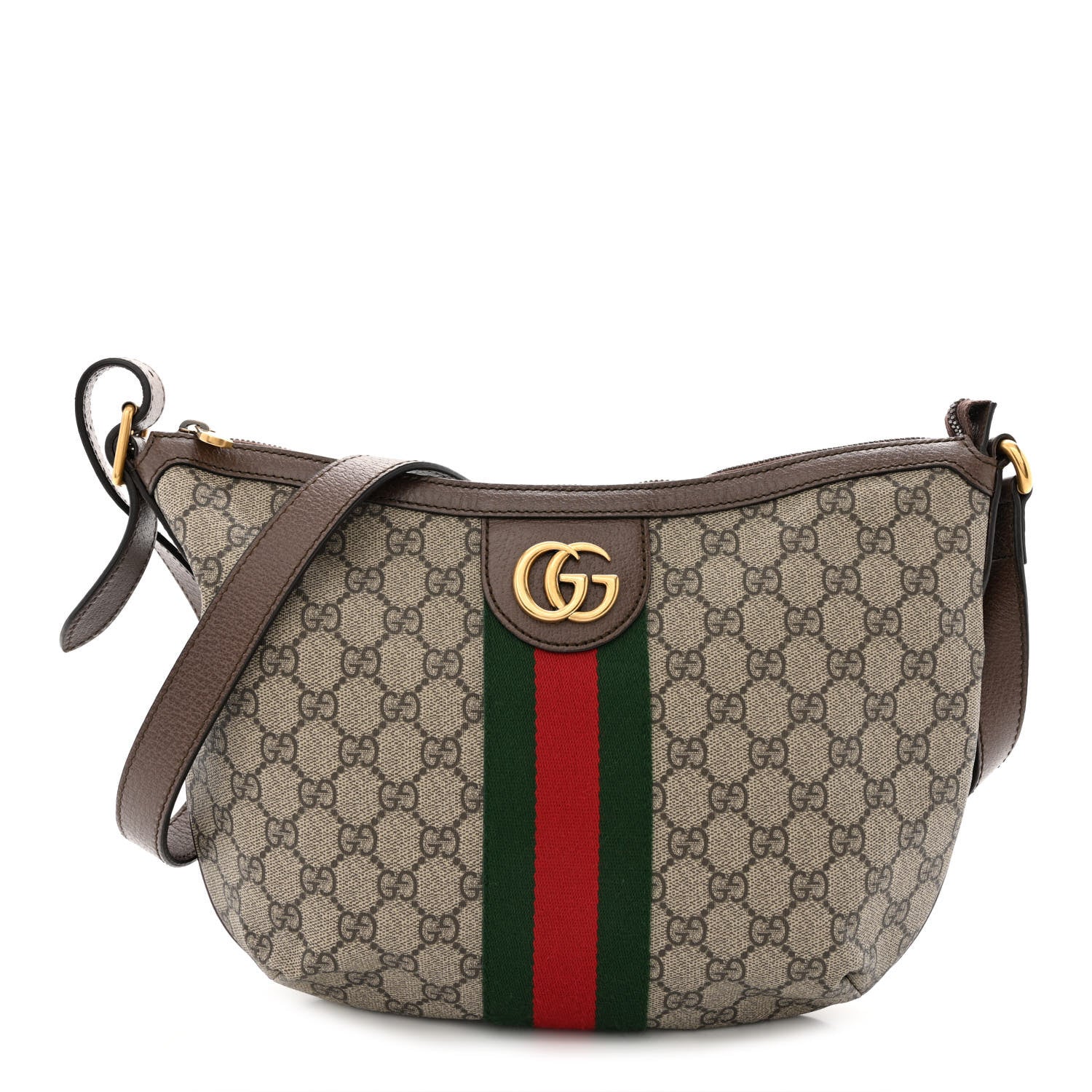 Gucci GG Supreme Monogram Textured Dollar Calfskin Web Small Ophidia Half Moon Hobo Beige Ebony New Acero 1 of 13