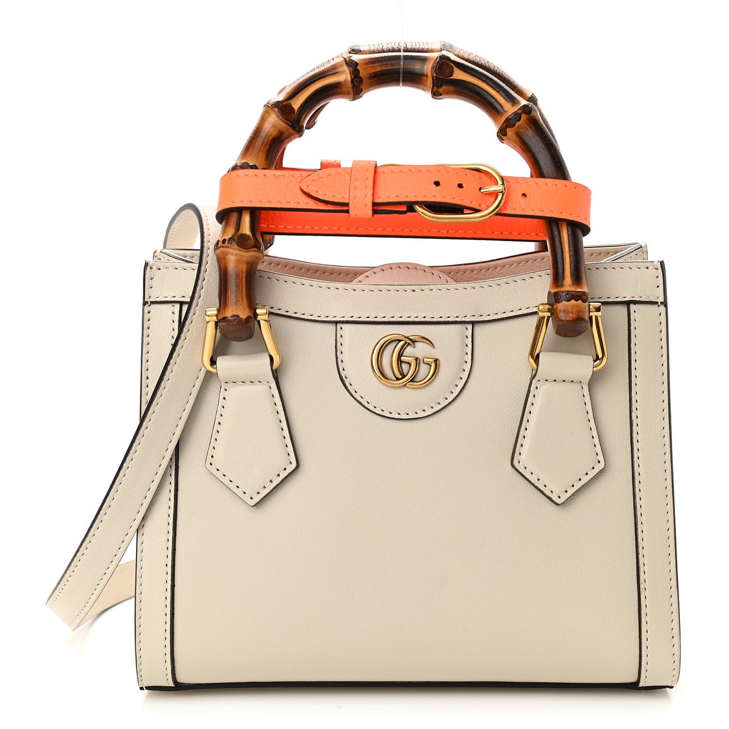 Wonka Grain Calfskin Mini Diana Tote Bag Mystic White Orange Fluo