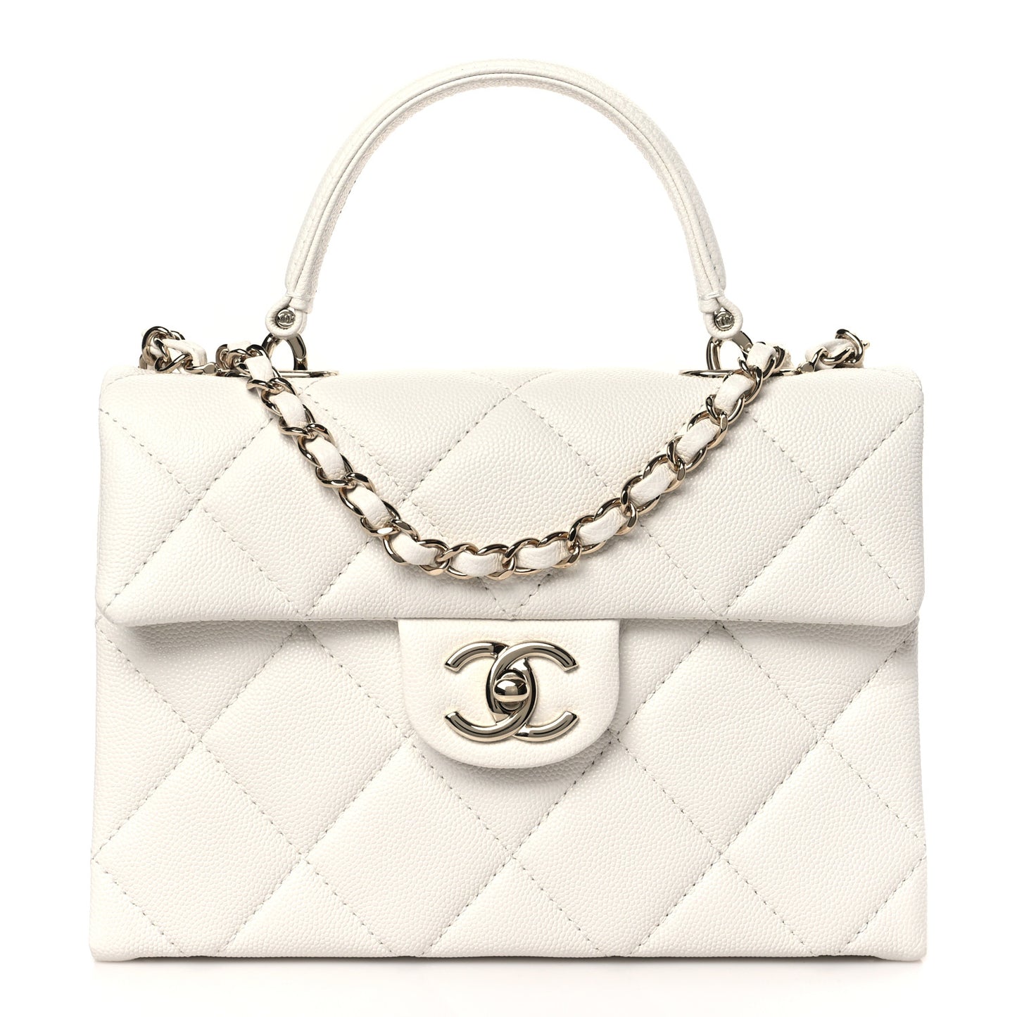 Caviar Quilted Mini Retro Twist Top Handle Flap White