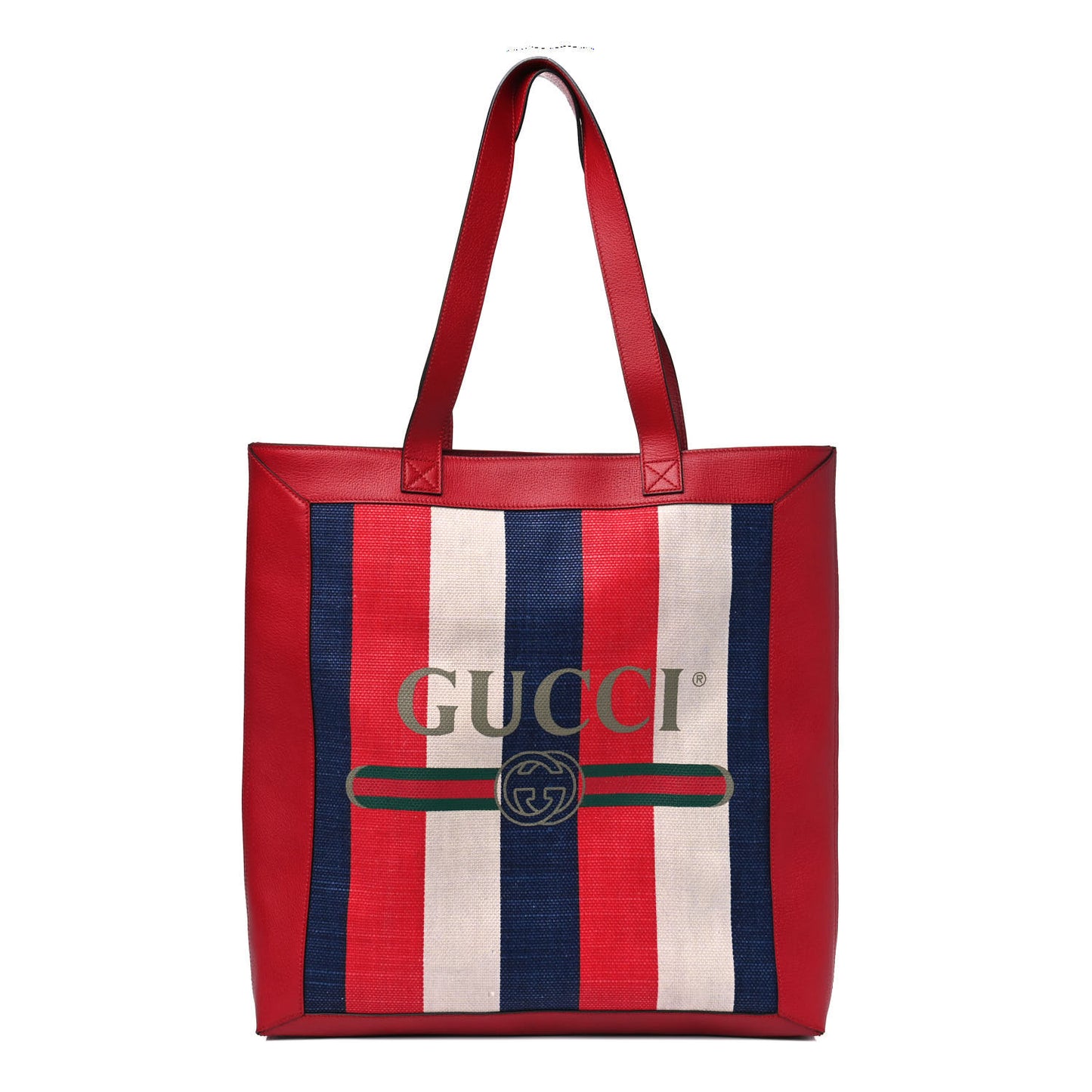 Canvas Calfskin Sylvie Stripe Logo Mens Tote Red White Blue