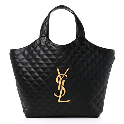 Saint Laurent Lambskin Quilted Maxi Icare Shopping Tote Black 2 of 10