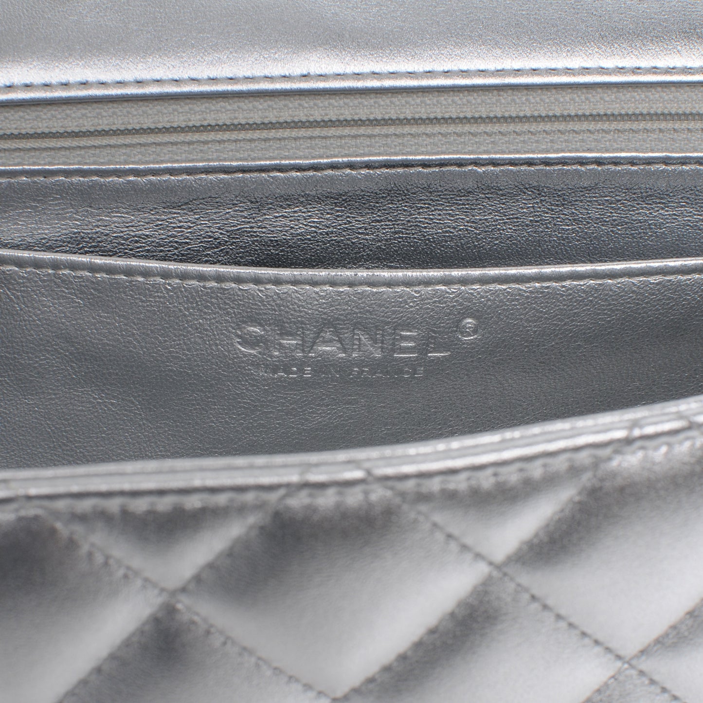 Metallic Lambskin Quilted Jumbo Single Flap Silver
