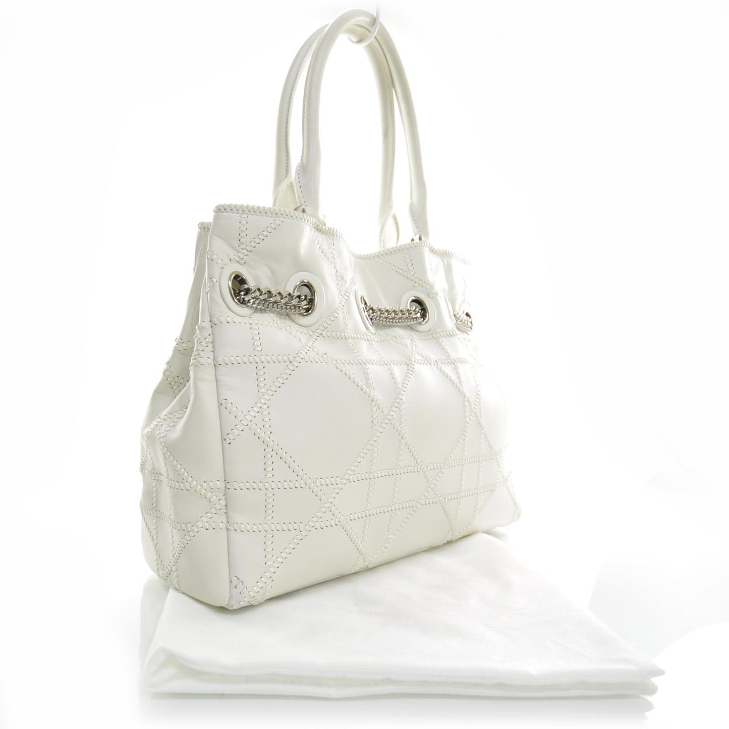 Lambskin Cannage Overstitching Chri Chri Tote White