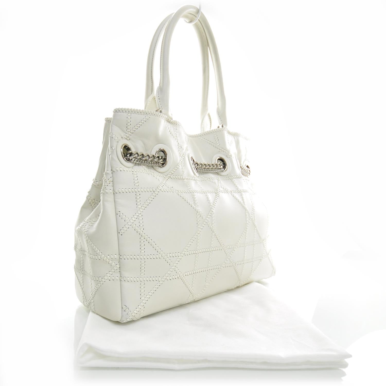 Christian Dior Lambskin Cannage Overstitching Chri Chri Tote White 3 of 8