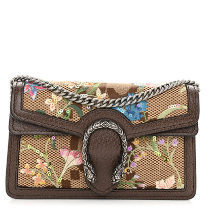 Gucci Monogram Jumbo GG Textured Dollar Calfskin Embroidered Super Mini Dionysus Shoulder Bag Camel Ebony New Acero Multicolor 1 of 9