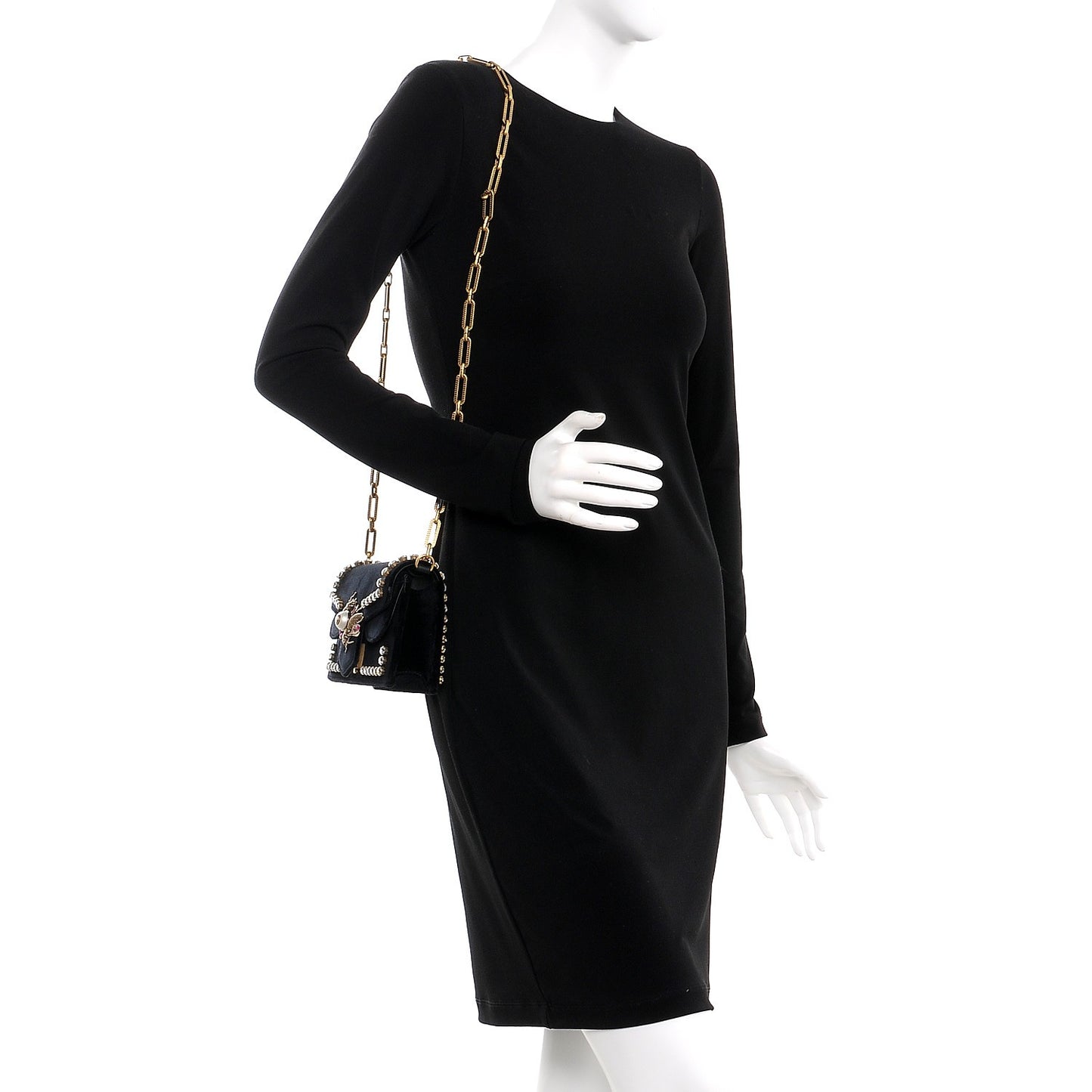 Velvet Crystal Mini Bee Broadway Shoulder Bag Black