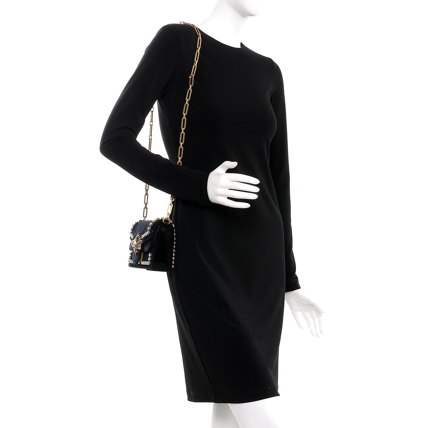 Gucci Velvet Crystal Mini Bee Broadway Shoulder Bag Black 2 of 7