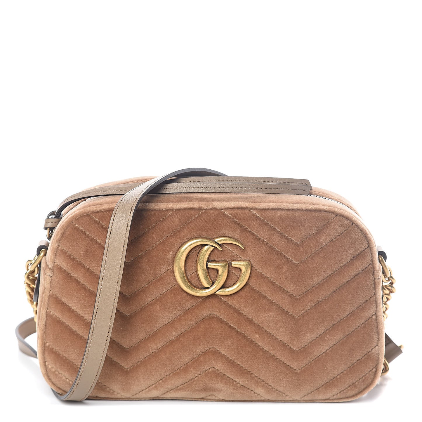 Velvet Matelasse Small GG Marmont Chain Shoulder Bag Taupe