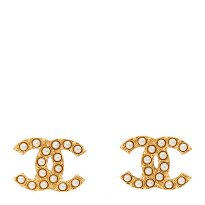 Chanel Pearl Studded CC Earrings Gold 1 of 5