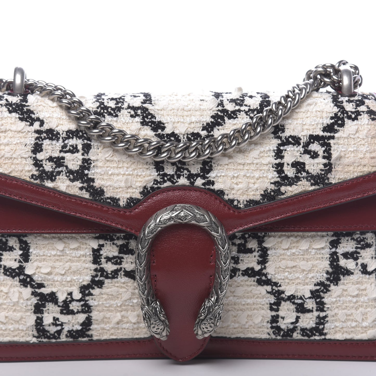 Tweed GG Monogram Small Dionysus Shoulder Bag White Black Romantic Cherry