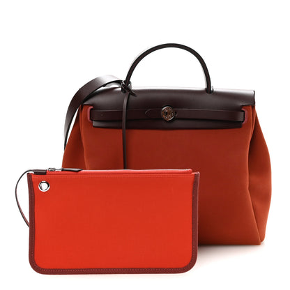 Hermes Military Toile Vache Hunter Tri-Color Herbag Zip Retourne 31 PM Rouge H Cuirve Orange Mecano 3 of 11