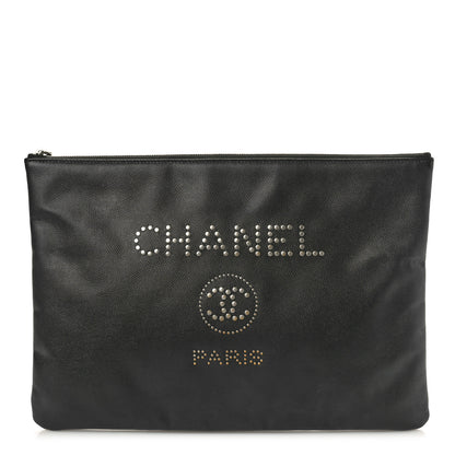 Chanel Caviar Studded Medium Deauville Pouch Black 1 of 8