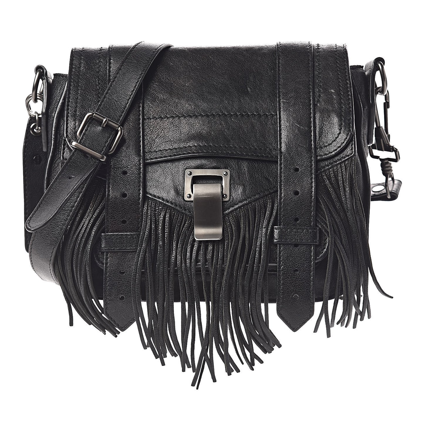 Lambskin Fringe PS1 Crossbody Pouch Black