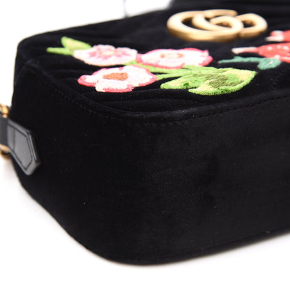 Gucci Velvet Matelasse Deer Embroidered Small GG Marmont Chain Shoulder Bag Black 9 of 10
