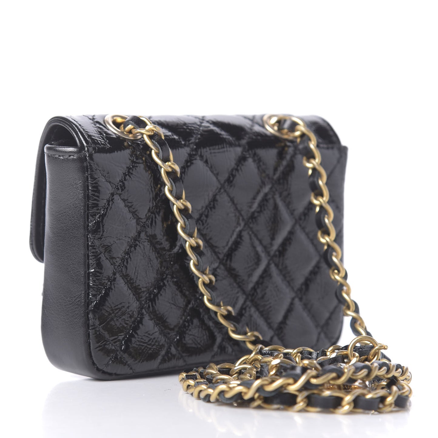 Shiny Aged Calfskin Quilted Waist Belt Bag Black