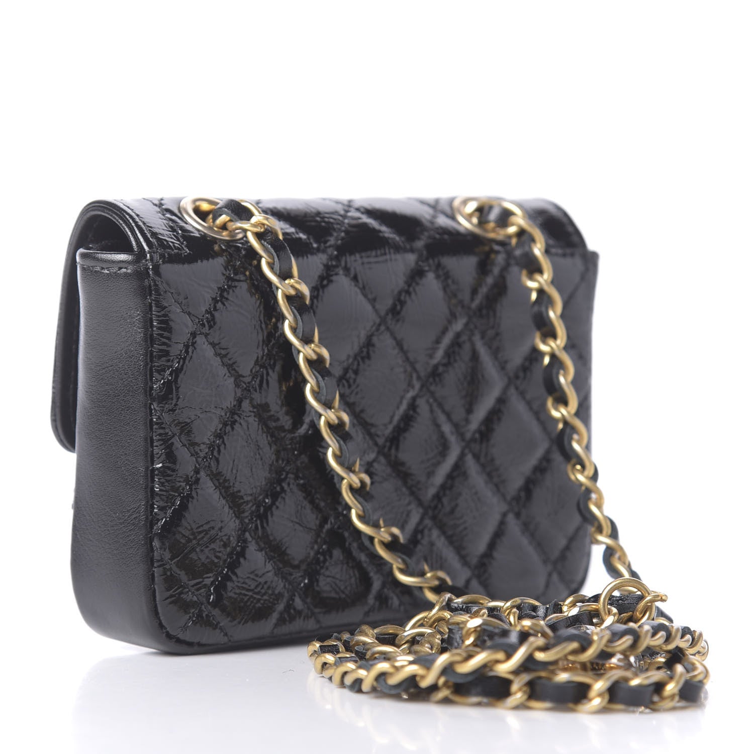 Chanel Shiny Aged Calfskin Quilted Waist Belt Bag Black 3 of 12