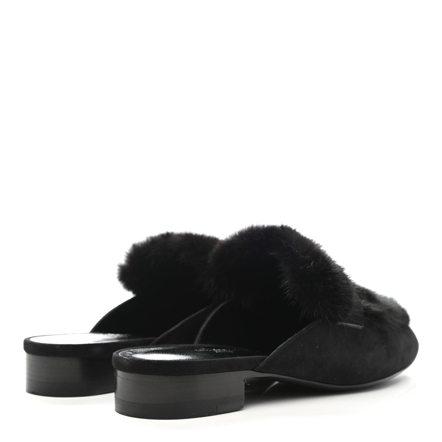 Mink Fur Suede Goatskin Trocadero Mule 37.5 Black