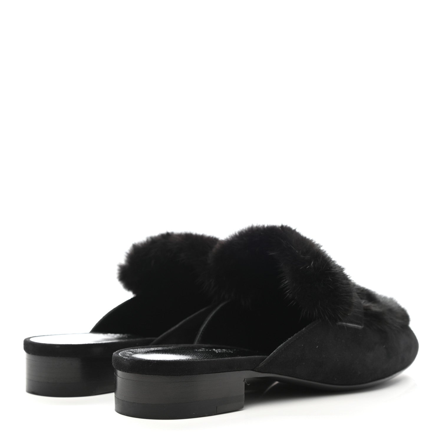 Hermes Mink Fur Suede Goatskin Trocadero Mule 37.5 Black 4 of 8