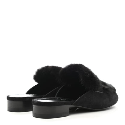 Hermes Mink Fur Suede Goatskin Trocadero Mule 37.5 Black 4 of 8