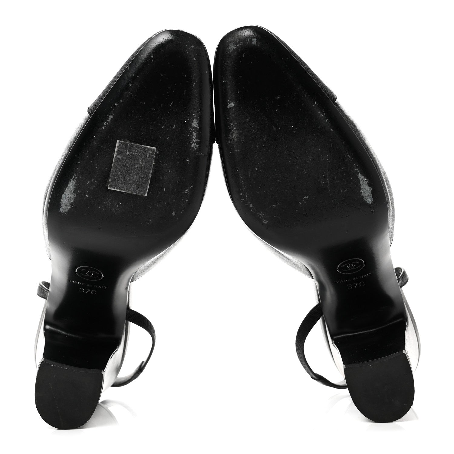 Chanel Lambskin Grosgrain Cap Toe CC Slingback Pumps 37 Black 7 of 10