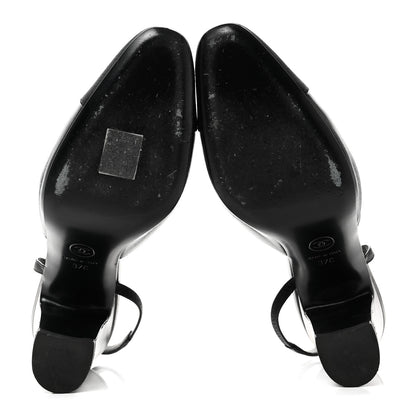 Chanel Lambskin Grosgrain Cap Toe CC Slingback Pumps 37 Black 7 of 10
