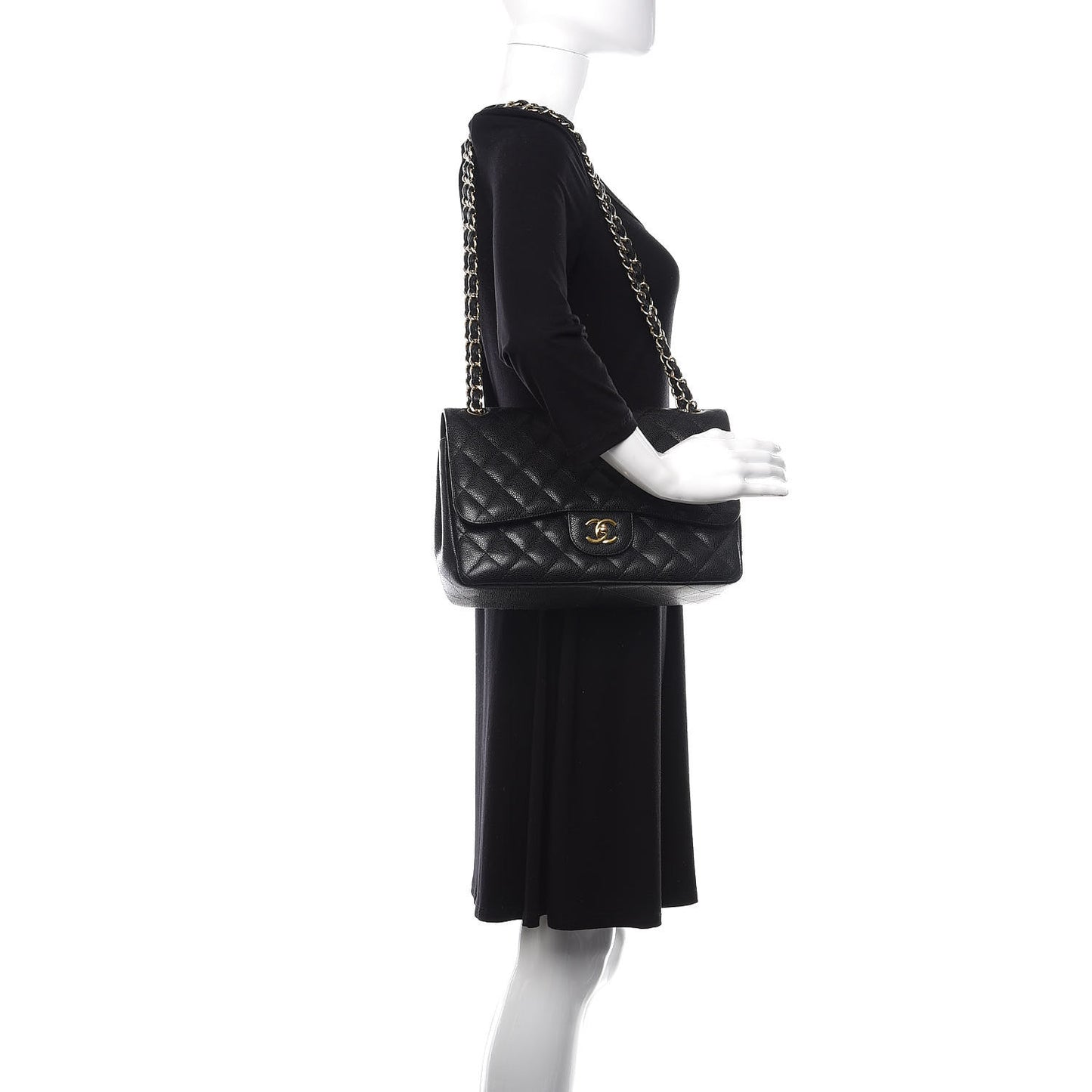 Caviar Quilted Jumbo Double Flap Black