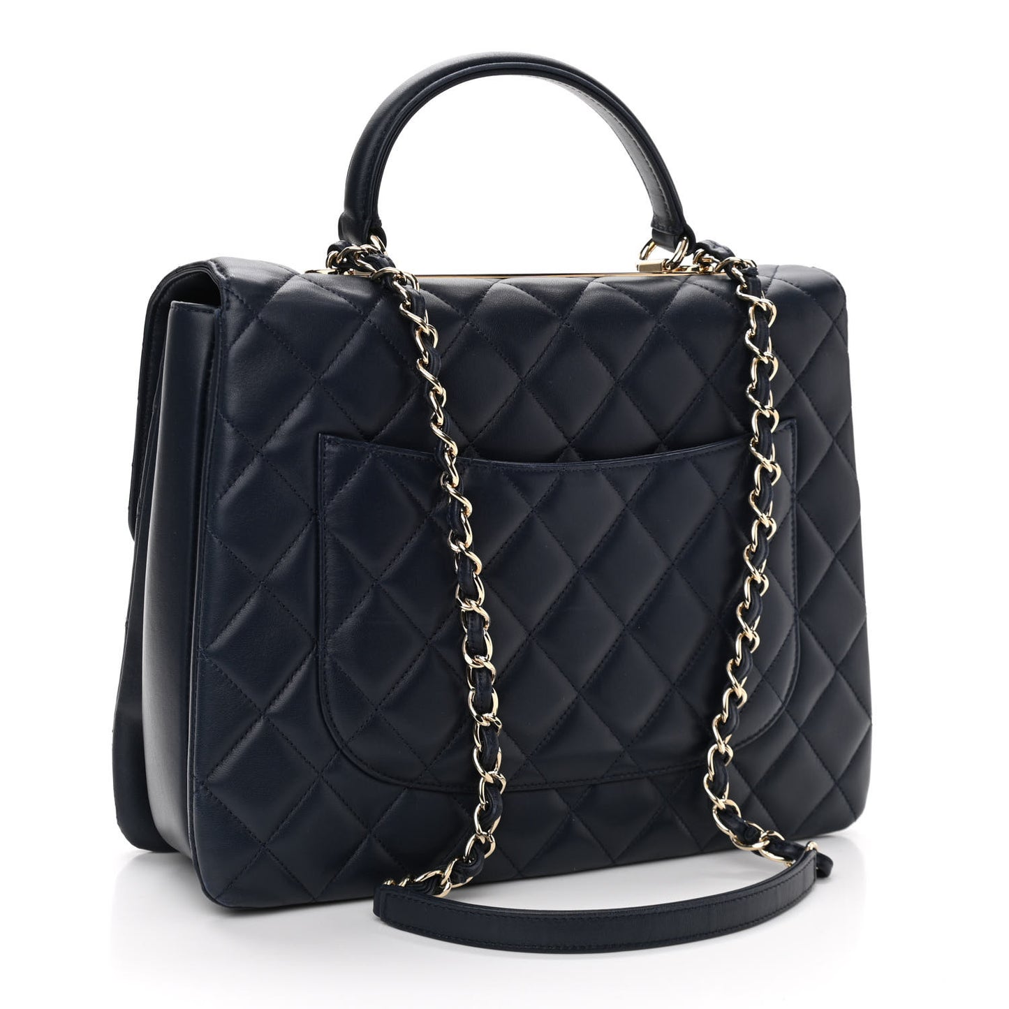 Lambskin Quilted Large Trendy CC Flap Dual Handle Bag Navy Blue
