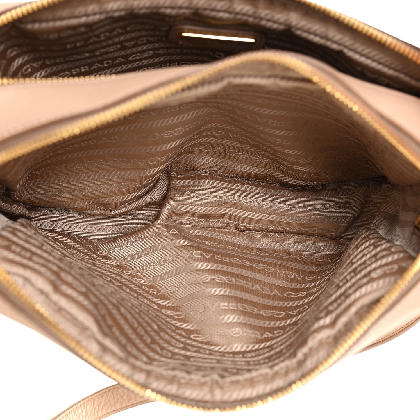 Vitello Daino Medium Double Zip Shoulder Bag Cammeo