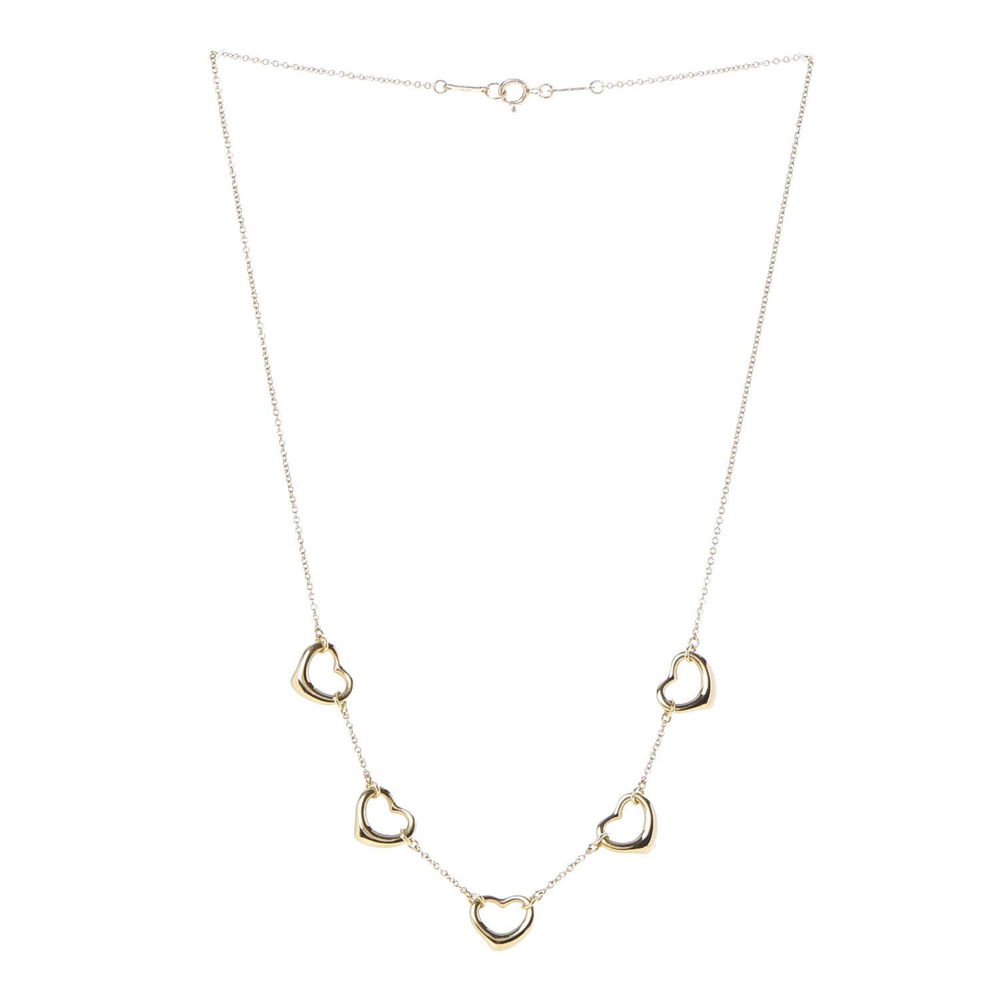 18K Yellow Gold Elsa Peretti 5 Open Heart Station Necklace