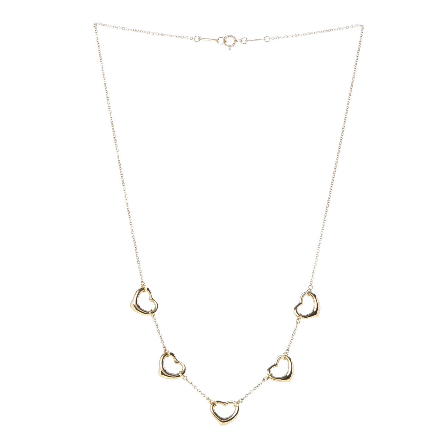 Tiffany 18K Yellow Gold Elsa Peretti 5 Open Heart Station Necklace 3 of 7