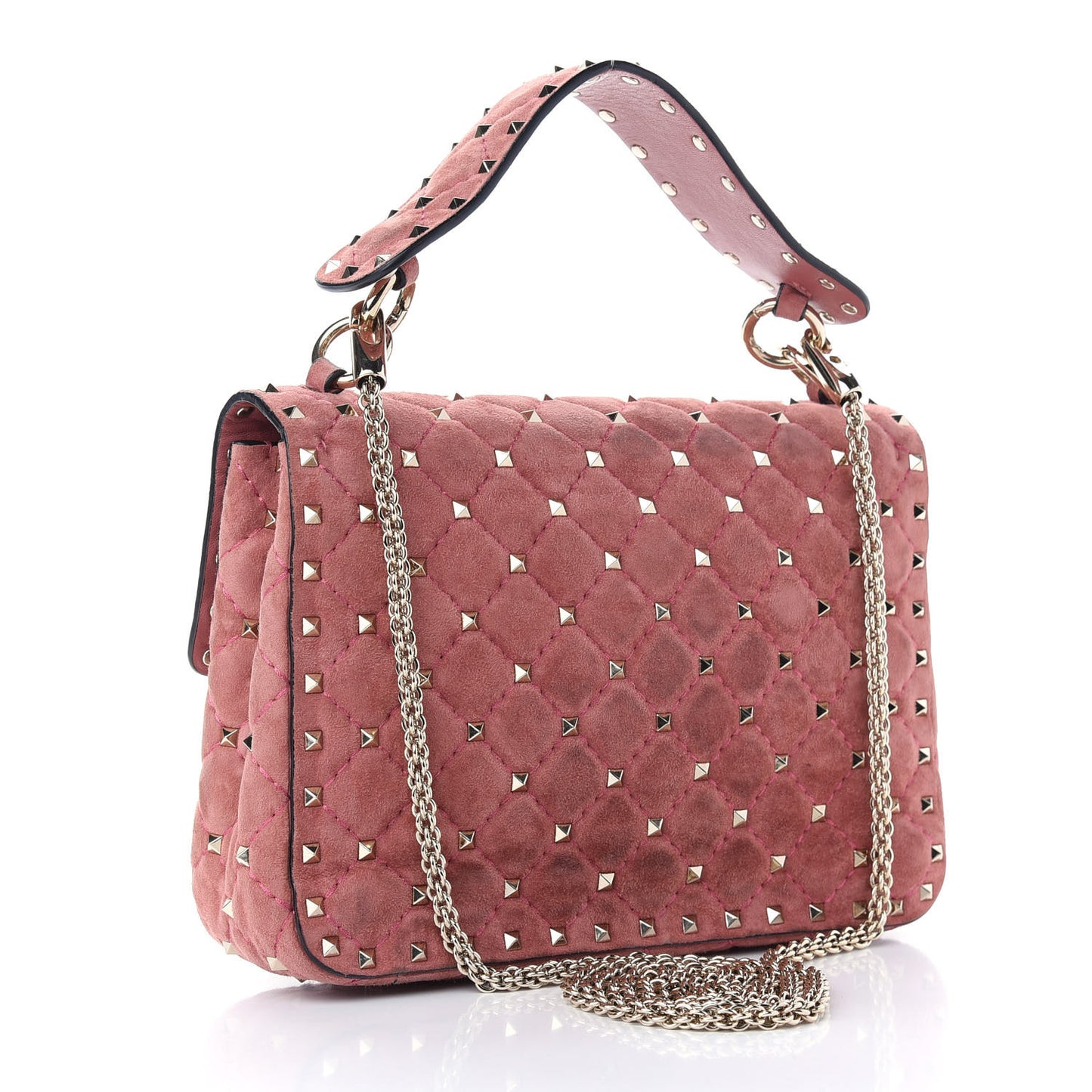 Suede Medium Rockstud Spike Shoulder Bag Antico Rosa