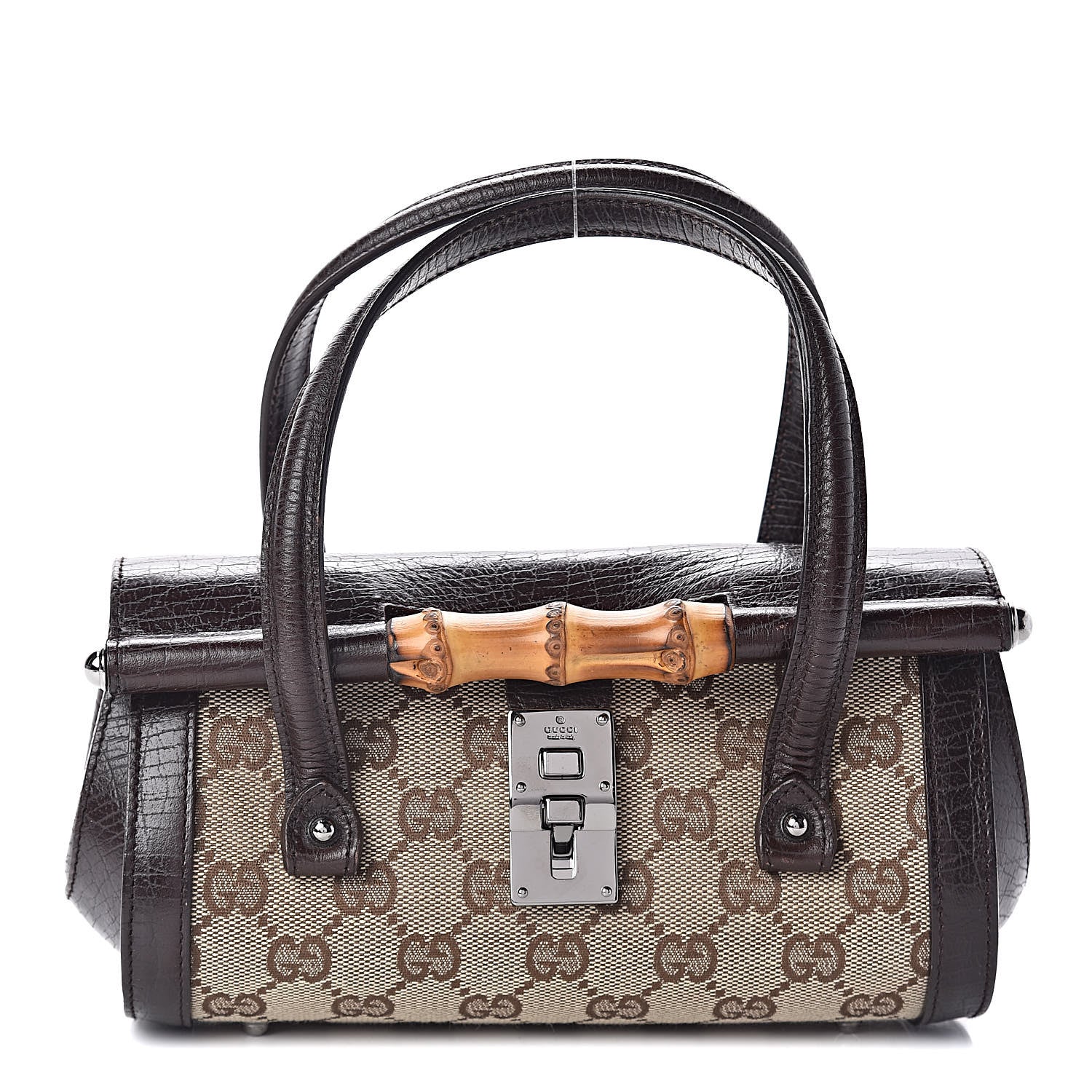 Gucci Monogram Small Bamboo Bullet Satchel Brown 1 of 10