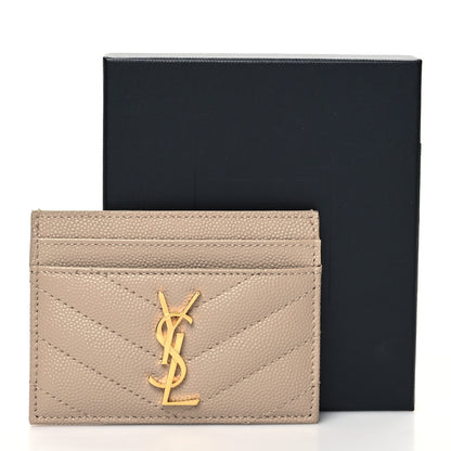 Saint Laurent Grain De Poudre Matelasse Chevron Monogram Credit Card Case Dark Beige 11 of 11