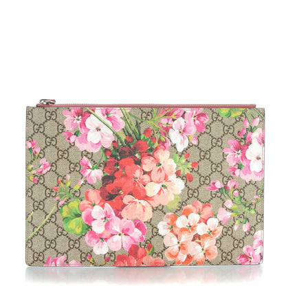 Gucci GG Supreme Monogram Blooms Suede Large Zip Pouch Beige Multicolor Dry Rose 1 of 6