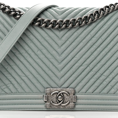 Chanel Calfskin Chevron New Medium Boy Flap Light Blue 8 of 16