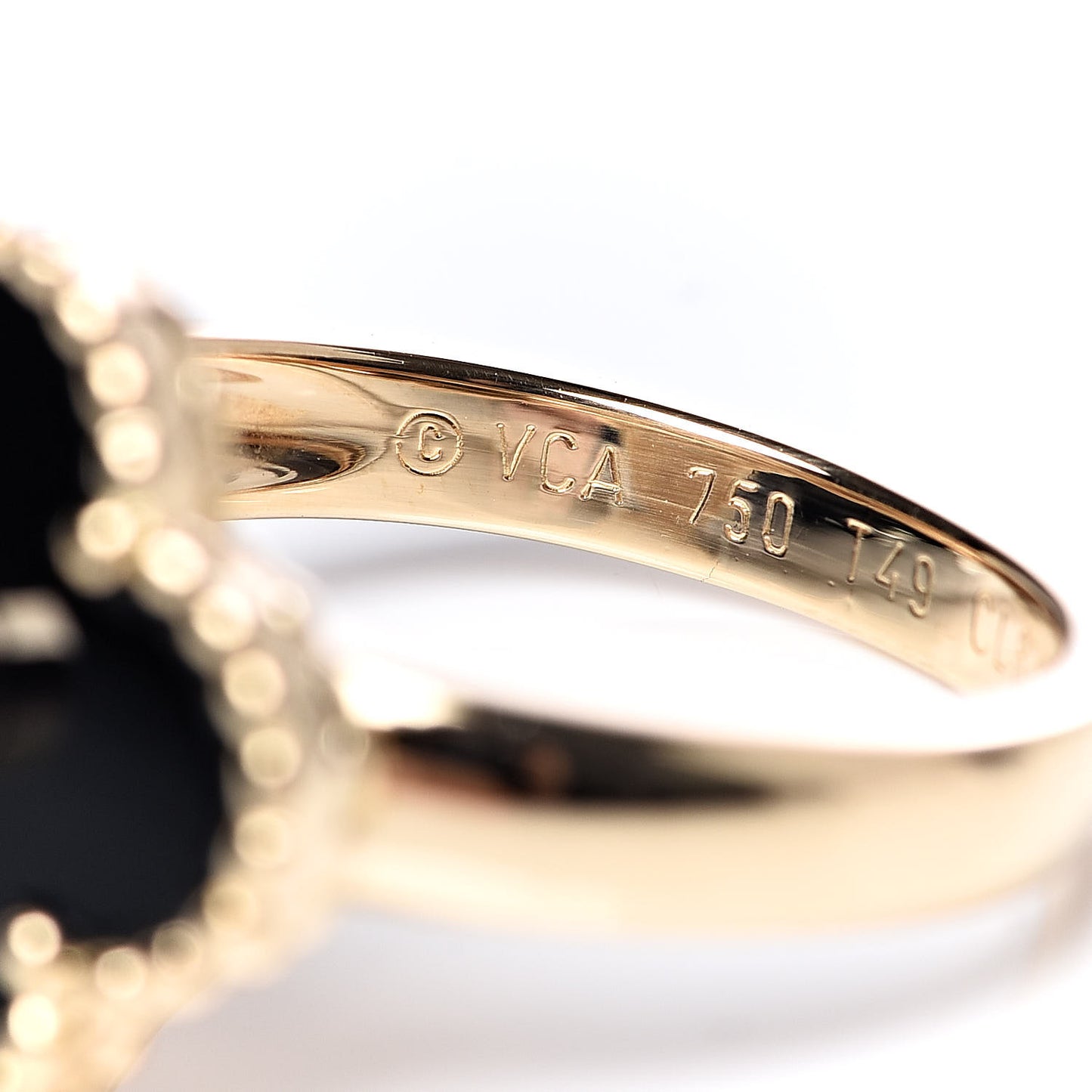18K Yellow Gold Black Onyx Diamond Vintage Alhambra Ring 51 5.75