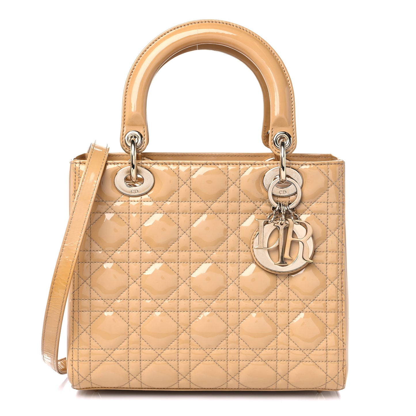 Patent Cannage Medium Lady Dior Beige