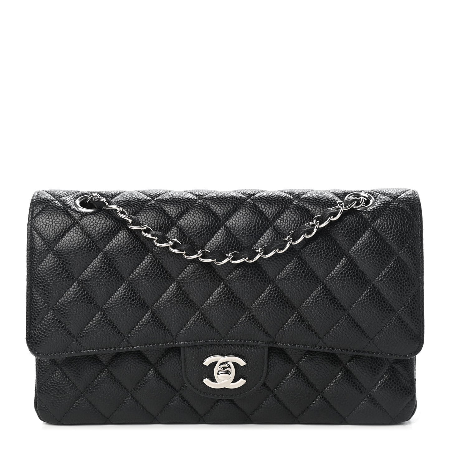 Caviar Quilted Medium Double Flap Black