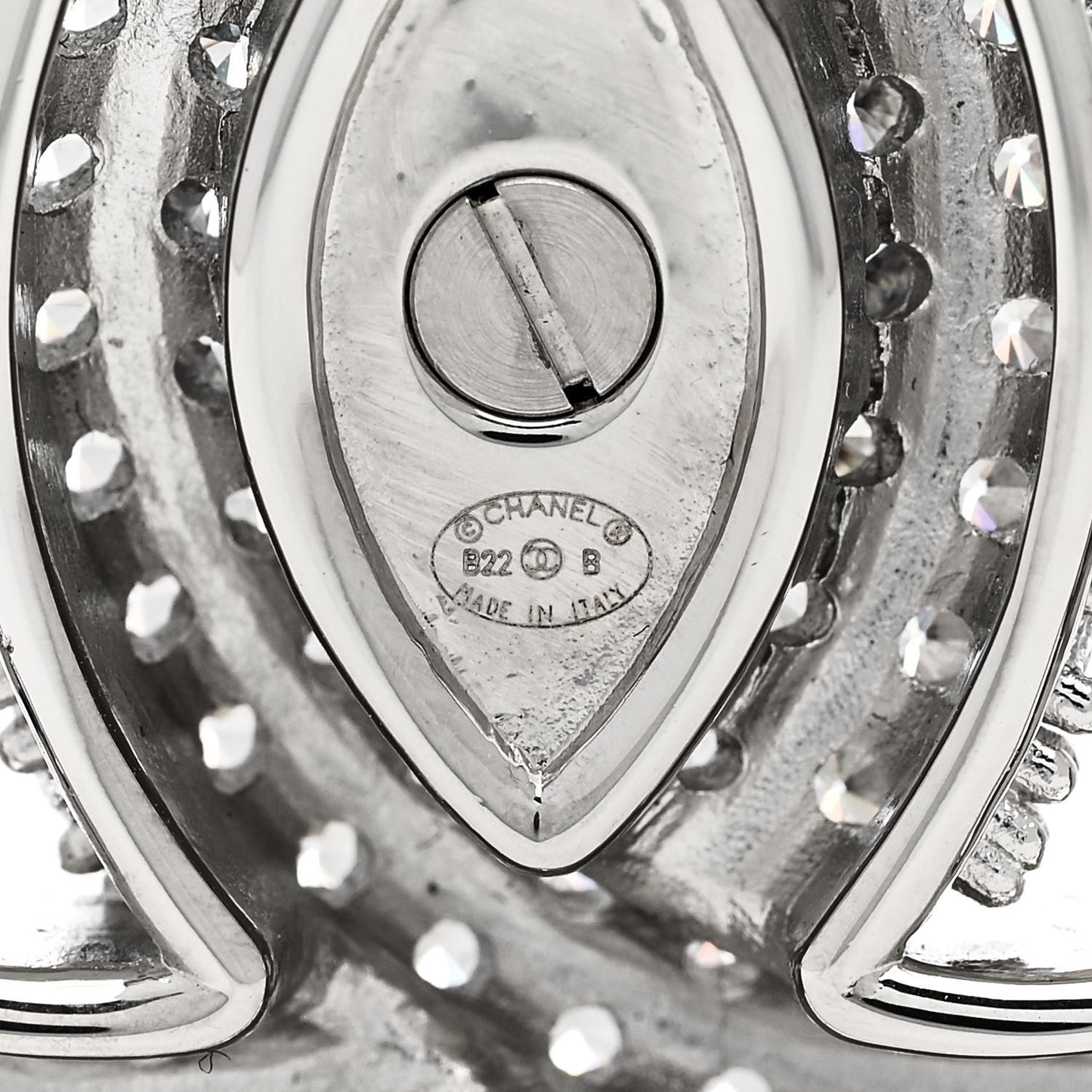 Crystal CC Turnlock Brooch Silver