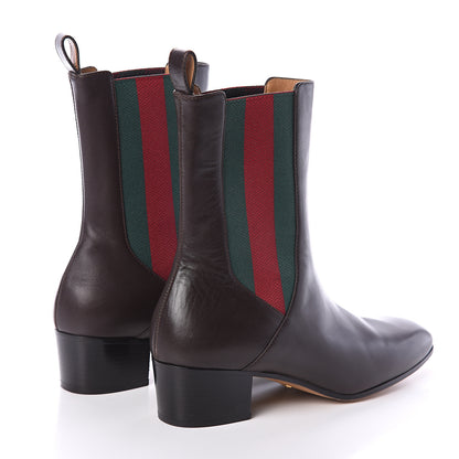 Gucci Calfskin Web Karen Ankle Boots 39 Brown 4 of 6