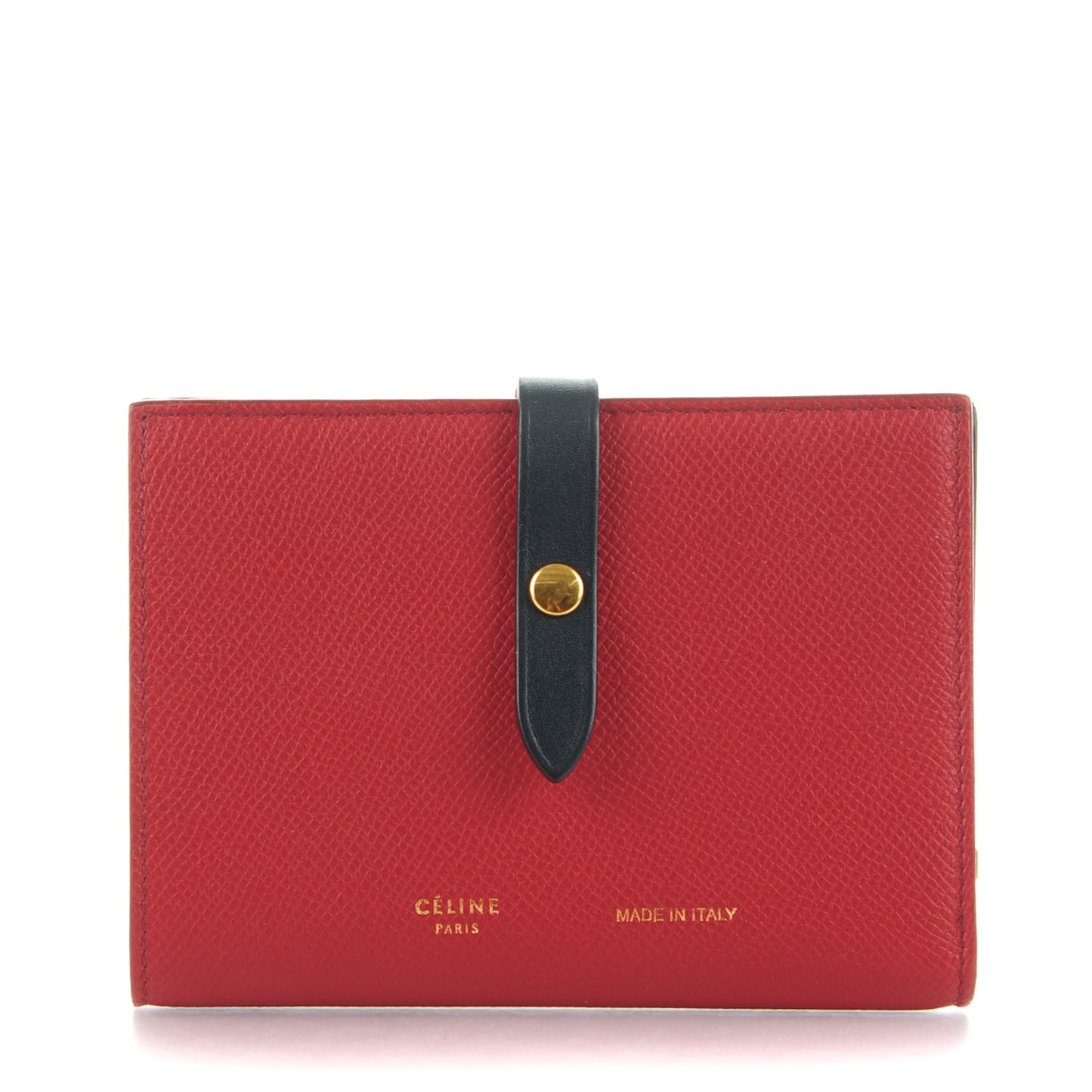 Grained Calfskin Large Multifunction Strap Wallet Coquelicot