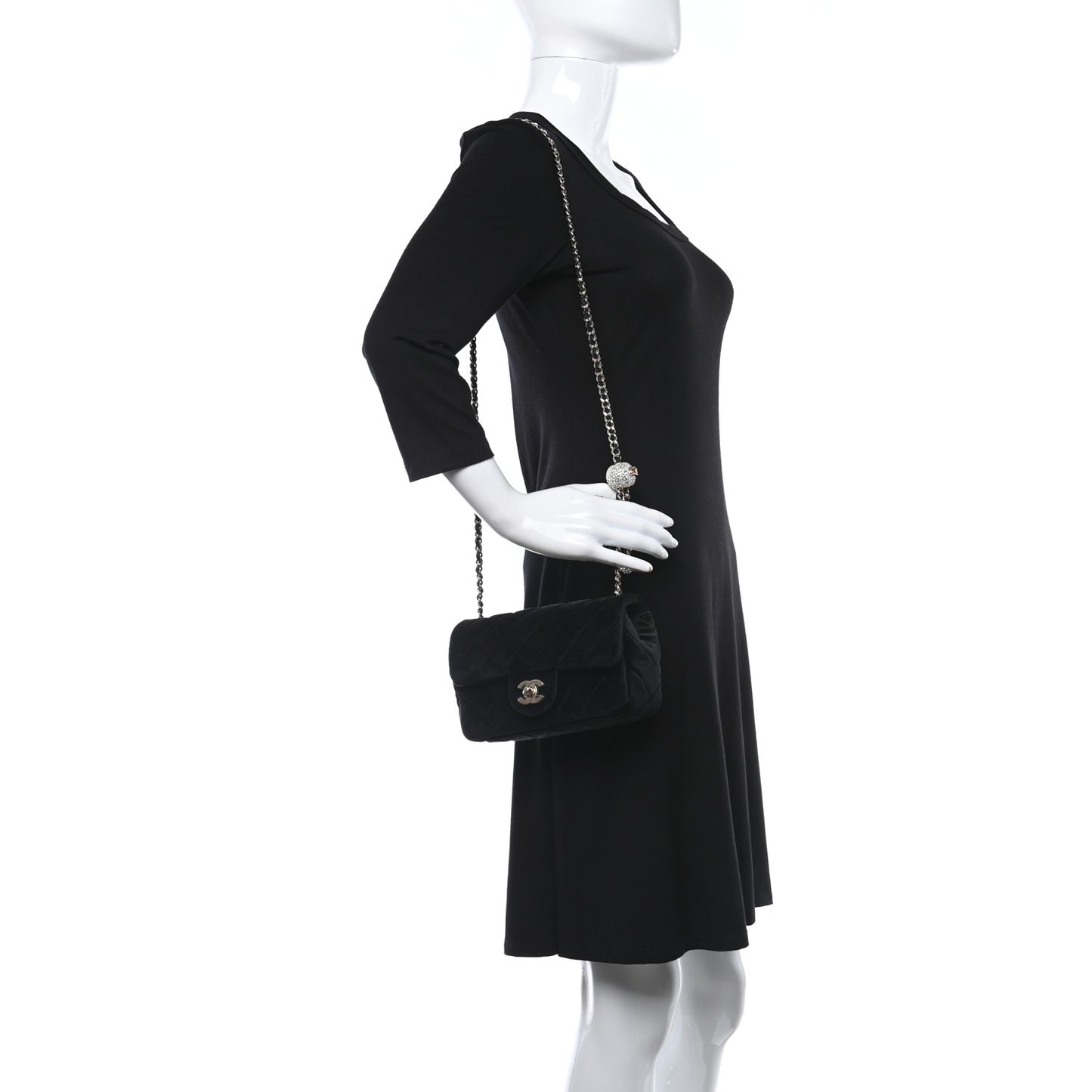 Velvet Quilted Mini Rectangular Pearl Crush Flap Black