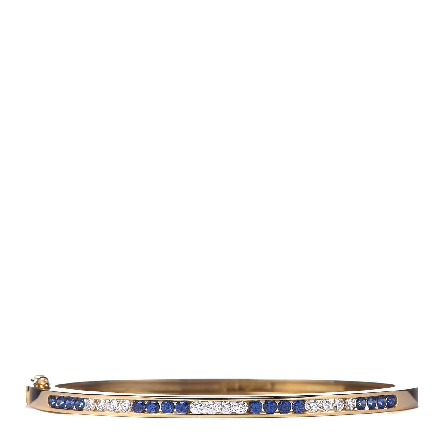 18K Yellow Gold Diamond Blue Sapphire Bangle Bracelet