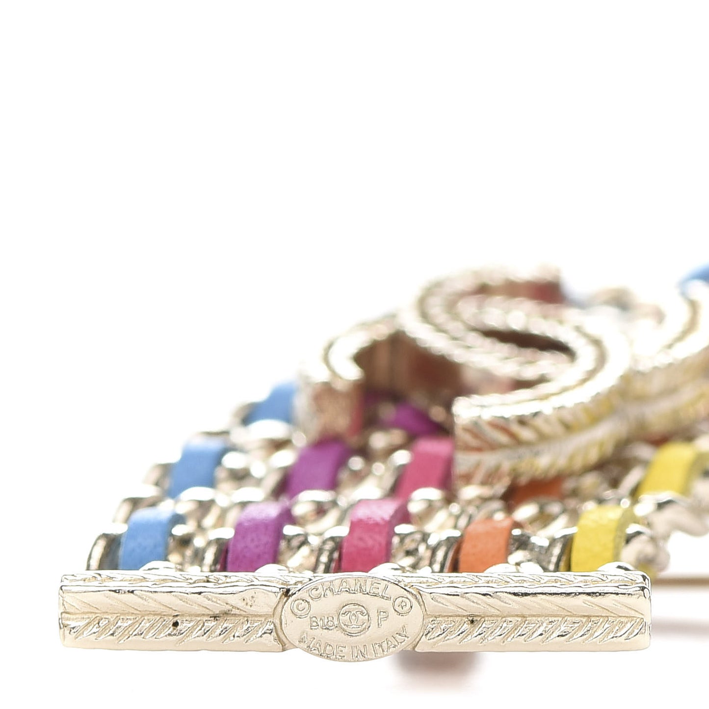 Lambskin Chain Rainbow CC Brooch Gold Multicolor