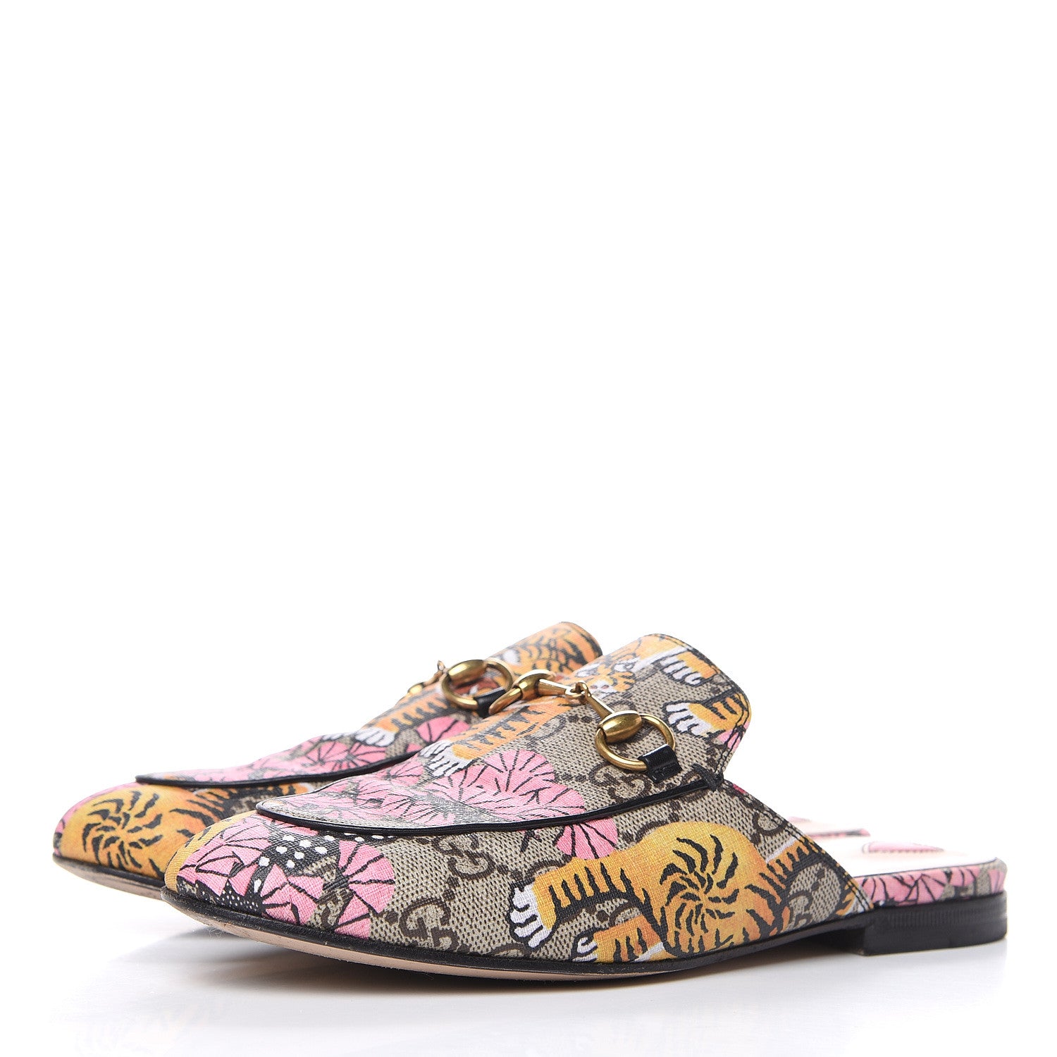 Gucci GG Supreme Monogram Bengal Womens Princetown Slippers 35 Beige Crop Pink 3 of 11